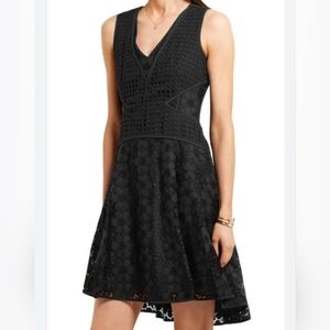 Diane Von Furstenberg Fiorenza Black Sleeveless Floral Lace Dress A-Line Size 2